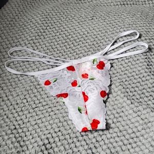 VS Pink Cherry Embroidery Thong